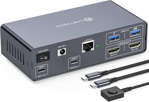 USB C Docking Station with KVM Switch 2 Monitors 2 Computers 4K@60Hz HDMI EDID KVM Switches Dual Monitor for 2 Mac or Laptops Share a 1G Ethernet 5 USB A/C Devices and SD/microSD Card Slots in Kuwait