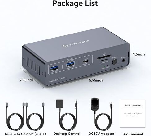 USB C Docking Station with KVM Switch 2 Monitors 2 Computers 4K@60Hz HDMI EDID KVM Switches Dual Monitor for 2 Mac or Laptops Share a 1G Ethernet 5 USB A/C Devices and SD/microSD Card Slots in Kuwait