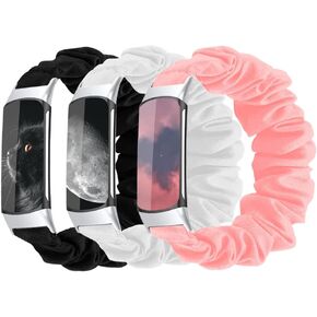 Scrunchie bands Compatible with Fitbit Charge 5 Band,For Women,Replacement Strap,Large Small,Elastic Fabric Pattern Wristbands Soft Cloth watch band For Charge 5 (H, Small)