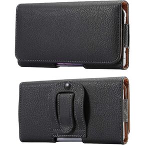 Phone Holster for Samsung Galaxy S25 Ultra,Phone Belt Case [Leather Horizontal Phone Pouch,Belt Loop,Belt Clip,Magnetic Closure] (Black)