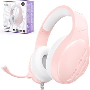 Anivia Pink Gaming Headphones with Mic for Girls, Gaming Headset with Microphone, 3.5mm Plug, Wired Over-Ear Headphones for PC Computer, Laptop, Mac, PS4, PS5, Xbox One-1