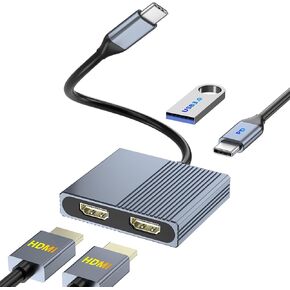 HDMI Splitter for Dual Monitors, Dual HDMI Adapter for 2 monitors with 2 HDMI 4K/USB3.0/PD, HDMI Splitter Extended Display, Dual HDMI Adapter, Laptop Docking Station Dual Monito for Dell/HP/Lenovo/Mac