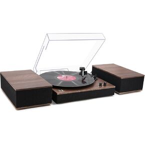 MPK Bluetooth Record Player,Turntable HiFi System with Bookshelf Speakers, 3-Speed Belt-Drive Vinyl Turntable for Vinyl Records with Wireless Playback and Auto-Stop,Walnut Wood