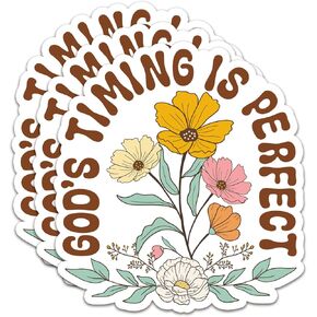 (3Pcs) God's Timing is Perect Sticker Christian Stickers God Stickers Decal Waterproof Vinyl Stickers Adult for Laptop Car Tumbler Water Bottle Mug Phone Notebook Helmet Size 3"x2.7"
