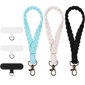 2 Pcs Phone Wrist Strap, Cellphone Lanyard with Tether Tab Handmade Boho Macrame Bracelet Hands Free Wristlet Chain Bracelet Universal Phone Chain Wristlet for Women Girls