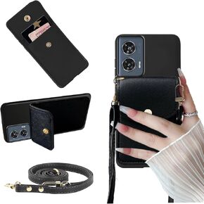 for Motorola Moto G Stylus 5G 2024 Phone Case Wallet Back with Card Holder, Shockproof PU Leather Case Crossbody Adjustable Detachable Lanyard Hands Free | Kickstand/Stand Drop Proof -Black