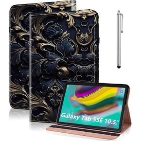 Case for Samsung Galaxy Tab S5e 10.5 2019 (SM-T720/T725/T727), PU Leather Tab S5e Case with Elastic Band & Card Slots/Holder, Multi-Angle Viewing Stand Tablet Case Cover - Blue Flower