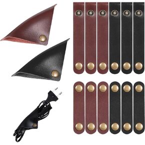 14pcs Leather Cord Organizer Straps, 3 Sizes Leather Cord Ties for Charging Cables, Keepers for Charging Cords Travel Cord Leather Snap Cord Holders Leather Cable Organizer for USB Phone Cord