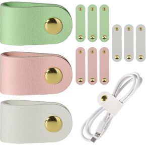 12Pcs Leather Cable Straps Travel Leather Cord Organizer Snap in Cord Organizer Reusable Leather Cable Ties Phone Cord Ties Charging Cord Power Cord Headphone Travel Organizer Multipurpose USB Holder