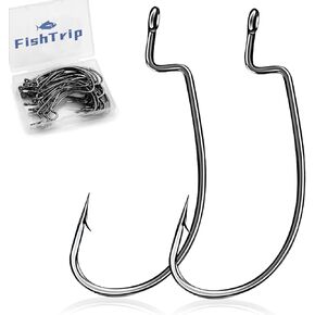 50/100pcs EWG Fishing Hooks, Bass Fishing Hooks Offset Worm Hook Texas Rig Hooks Live Bait Fishing Hooks for Freshwater Saltwater Size 4 2 1 1/0 2/0 3/0 4/0 5/0