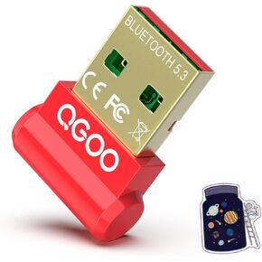 محول USB Bluetooth للكمبيوتر الشخصي - QGOO Bluetooth Dongle 5.3 EDR ، مستقبل Bluetooth اللاسلكي لجهاز الكمبيوتر المكتبي كمبيوتر Bluetooth Windows 8.1/10/11 （Red -063）
