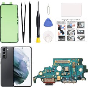 for Galaxy S21 US Version Charging Port Replacement Kit, S21 SM-G991U, SM-G991U1, SM-G991W Dock Board USB-C Connector, with Toolkit & Instruction Manual