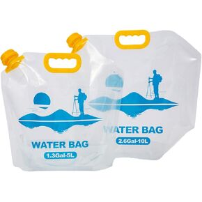 Collapsible Emergency Water Container Bag,WaterStorageCube,Flat Folding,BPA Free Food Grade,Clear Plastic Storage Jug for Camping Hiking Backpack,No-Leak Freezable,Water Bottle 2.6 Gallon/2pcs