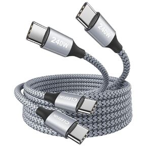 CLEEFUN 240W USB C to USB C Cable 6.6ft, 2-Pack USB C to C Fast Charging Cord Type C Charger for iPhone 16/15 Pro Max Plus, MacBook Pro/Air, for iPad USB-C, Samsung Galaxy S24 S23, Pixel, Switch