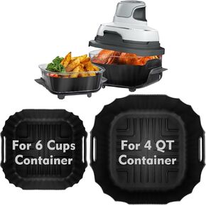 YQL 2PCS Silicone Air Fryer Liners for Ninja Crispi FN101 Air Fryer, Non-Stick Reusable Accessories Basket for Portable Glass Air Fryer, Big Liner for 4 QT Container & Small Liner for 6 Cups Container