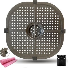 Square Air Fryer Grill Plate for Gourmia 7QT GAF798 Air Fryers, Upgraded Air Fryer Grill Pan Crisper Tray Rack Grate Grid with Rubber Tabs for Gourmia 7Quart Air Fryer, Dishwasher Safe