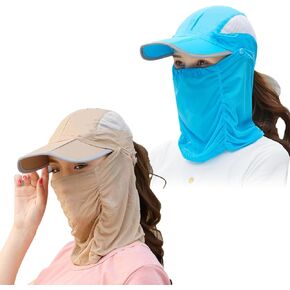 2 PCS قبعات شمس المرأة واسعة الحافة UV Protection upf 50+ قبعات الصيد ، قبعة الصيف قابلة للطي مع القبعة القابلة للانفصال قناع الحماية من الرقبة الأشعة فوق البنفسجية للأنشطة في الهواء الطلق (ألوان عشوائية)