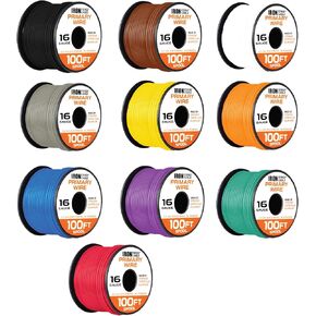 Iron Forge Cable 16 Gauge Primary Automotive Wire Assortment - 10 Roll Assortment Pack - 100 Ft of Copper Clad Aluminum Wire per Roll, 16 Gauge Stranded Copper Clad Aluminium Auto Cable