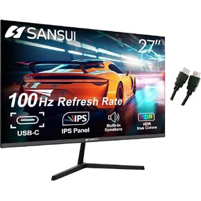 SANSUI Computer Monitors 27 inch 100Hz IPS USB Type-C FHD 1080P HDR10 Built-in Speakers HDMI DP Game RTS/FPS tilt Adjustable for Working and Gaming (ES-27X3 Type-C Cable & HDMI Cable Included)