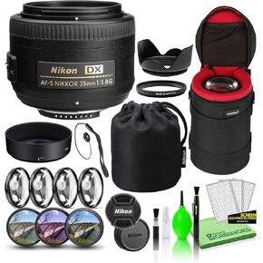 Nikon AF-S DX NIKKOR 35mm f/1.8G Prime Lens (2183) Bundle Package with Padded Lens Case + Macro Filter Kit + UV, CPL, FL Lens Filters + Tulip Hood + Lens Cap Keeper + Camera Lens Cleaning Kit + More