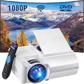 Projector with WiFi and Bluetooth,Native 1080P Projector with 9200 Lumens,Mini Projector Built in DVD Player/HiFi Speaker,Home Video Projector Compatible with TV Stick/USB/AV/HDMI/Smartphone
