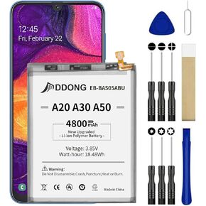 for Galaxy A20 A30 A50 A30S Battery, EB-BA505ABN EB-BA505ABU Replacement Battery for Samsung Galaxy A20 SM-A205, A30 SM-A305, A50 SM-A505, A30s SM-A307 with Tools