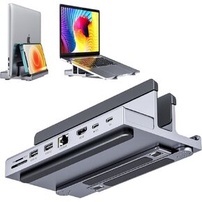 USB C Docking Station Laptop Vertical Stand, QUUGE 8 in 1 USB C Dock with 4K 60Hz HDMI 2.0, 1Gbps Ethernet, 2*USB-A 5Gbps Data Transfer, 100W, TF/SD 3.0, Desktop Management Steam Deck MacBook Pro Air