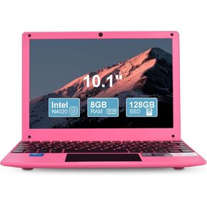 Reuoptu 10.1 inch Laptop 8GB RAM 128GB SSD Ultra Slim Portable Business Office Game Laptop，Windwos11 OS with Celeron N4020 Processor Laptop Computers (Pink)