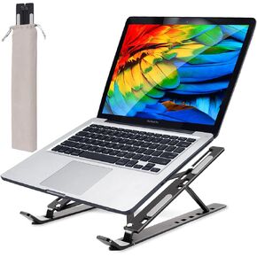 Benlangen Laptop Stand for Desk - Aluminum Adjustable Foldable Portable Laptop Riser，Ergonomic Laptop Holder,Ventilated Cooling Computer Stand for 10 13 14 15 15.6 17 Inch Laptops, Tablets-Black