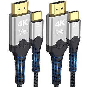 USB C to HDMI Cable 6ft Pack of 2, USBC Type C to HDMI 4K@30Hz/1080P@120Hz Display Cord (Thunderbolt 3/4/5 Compatible) for iPhone 16/15 Android Phone iPad to TV Monitor Laptop Projector