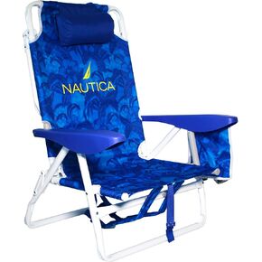 Nautica - Beach Chair, Five Position Backpack Chair, Portable & Adjustable with Padded Pillow and Cup Holders and Attached Insulated Cooler Bag, (Hibiscus Jungle)