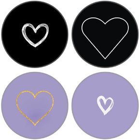 (4 Pack) Cellphone Phone Grip for Smartphones, Collapsible Stand Cell Phone Expanding Holder for Phone - Black Purple Heart