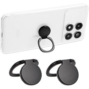 2Pcs Cell Phone Ring Holder Finger Stand, Phone Ring Grips Holder Kickstand, Finger Ring Stand, 360° Rotation Polished Metal Grip for Smartphones and Cases (Black)