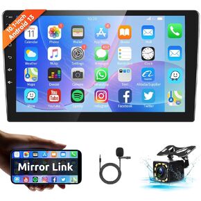 Android Double Din Car Stereo 10.1 Inch Touch Screen Car Radio Android Head Unit Support Mirror Link,Bluetooth FM GPS WiFi DVR USB SWC & 4 LEDs Backup Camera