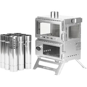 Camping Tent Stove Oven Wood Stove, POMOLY Baker Stainless Steel Wood Burning Stove for Hiking, Cooking, Heating (with Oven)
