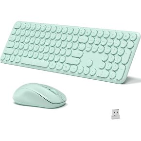 Wireless Keyboard and Mouse Combo, 110 Round Quiet Keys, Adjustable Optical Mouse, Share 1xUSB Receiver, Power Switch, for Windows Mac(Green)