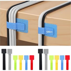 120 Pcs Hook and Loop Cable Ties 3.6+6 Inch Multi-Colour Cable management Wire Organizers for Cords Self Adhesive Cable Clips Sticky-back Cord Organizer for Home Office Essentials Wire Management