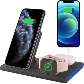 Wireless Charger Stand,4 in 1 Wireless Charging Station for Multiple Devices,Fast Charging for iWatch Series 7/6/SE/5/4/3/2,iPhone 14/13/Pro/Pro Max/12/11/XS Max/XR/X/8 Plus,AirPods