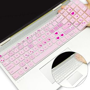 2Pcs Silicone Keyboard Cover Skins for 15.6" HP Pavilion Laptops, 15-CD040WM 15-CD051NR 15-CD072NR 15-CD075NR 15-DA0014DX 15-DA0012DX 15-DB0011DX 15-CH011DX 17M-AE (Love Bear+Clear)