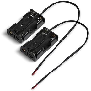 Double-A Battery Connectors, 2 Slot Hard-Shell AA Battery Holders with Insulated Wire Leads - 2 Pieces