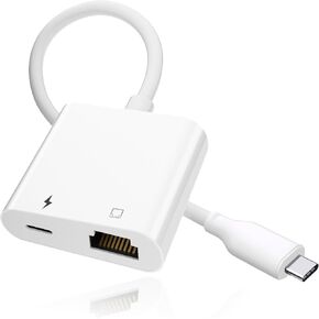USB C to Ethernet Adapter with Charging,Type-C Ethernet LAN Network Adapter Compatible with MacBook Pro/Air, iPhone 15 Pro/Max,Plug and Play