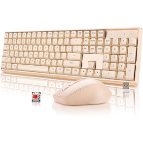 darkFlash Wireless Mechanical Keyboard and Mouse for Office, 106 Keys Full-Size Keyboard and Mouse Combo, Linear Red Switches for Windows/Mac Computer Office Desktop Laptop, Cheese(GK104)