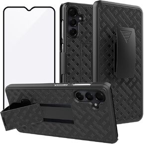 Ailiber for Samsung Galaxy A16 Case with Belt Clip, Samsung A16 Case Holster with Screen Protector, Swivel Kickstand Holder, Slim Shockproof Shell Pouch Phone Cover for Galaxy A16 5G-Black