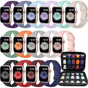 15 Pack Sport Band Compatible with Apple Watch Bands 38mm 40mm 41mm 42mm 44mm 45mm 46mm 49mm for Women Men, Soft Silicone iWatch Bands with Storage Organizer for iWatch Ultra Series10 9 8 7 6 5 4 3 SE