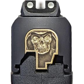 Milspin Slide Back Plate Compatible with Smith and Wesson M&P Shield Subcompact | Deep Engraved | Veteran Made in USA (Brass 3D Reaper)