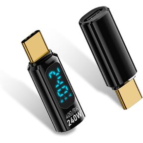 Duttek USB C Adapter Power Meter Tester 240W PD, USB C Male to USB C Female Extension Adapter with LED Digital Display 40Gbps, Type USB C Voltage Meter Support Voltage, Current (2 PCS-Black)