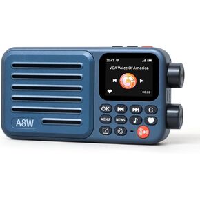 A8W Internet Radio, Portable Smart WIFI/4G Radio FM Receiver with 4K+ Pre-stored Stations, Voice Search, Rechargeable 2000mAh Battery, Alarm Clock, Micro SD Card