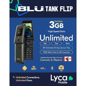 Lyca Mobile USA BLU Tank Flip Cell Phone T0100UU Bronze + 1mo. $19 Plan Bundle