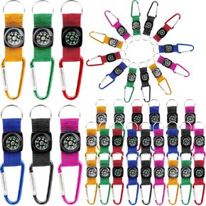 42 Pcs Mini Compass Keychain Bulk Colorful Metal Compass Carabiner Belt Clips for Kids School Prize Toys Outdoor Adventure Explorer Party Camping Theme Birthday Party Favors, 6 Colors