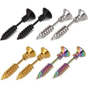 Mens Women Unisex Piercing Stud Earrings Set Stainless Steel Punk Screws Cartilage Studs Ear Plug Tunnel Earrings, 4-10 Pairs in Kuwait